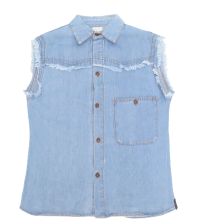 Chaleco camisa Jean con bolsillo y flequillo 
