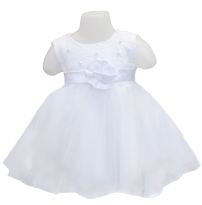 Vestido Bautismo Tul Con Encaje y Perlas