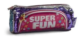 Cartuchera Tubular Lentejuelas Reversible Super Fun - 2 Cierres 