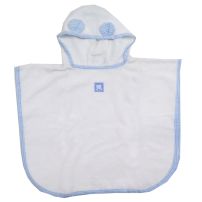 Poncho toalla con bies cuadrille y capucha con orejas
