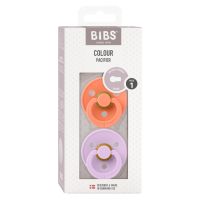 Chupete Bibs Colour Collection x 2 - Papaya / Violet Sky - Tetina De Caucho Natural - Latex - 0 - 6 Meses