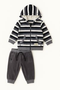 Conjunto Plush Campera Rayada y Pantalon Sin Pie 