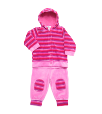 Conjunto Plush Campera con Capucha y Pantalon Rayado