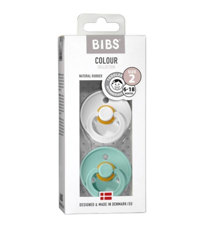 Chupete Bibs Colour Collection x 2 - White/Mint - Tetina De Caucho Natural - Latex - 6-18 Meses