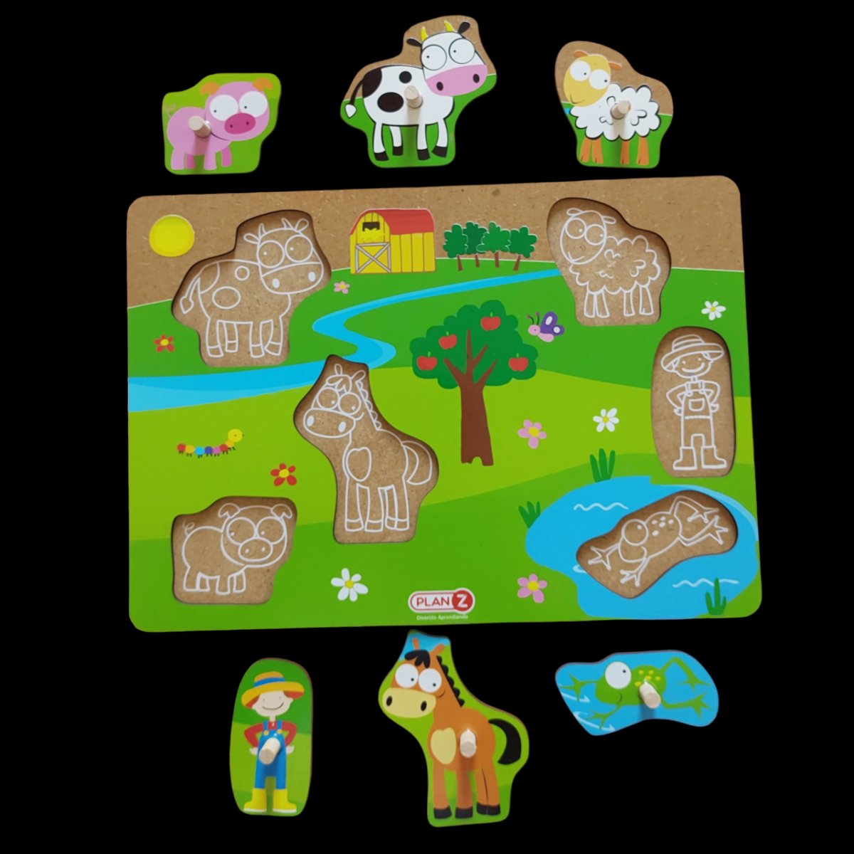 Juego De Encastre Con Agarre - Animales De La Granja - 6 Piezas - Madera