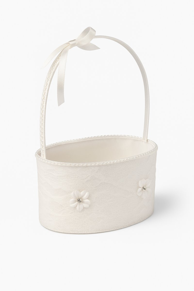 Canasta Comunion Ovalada Con Puntilla y Flores