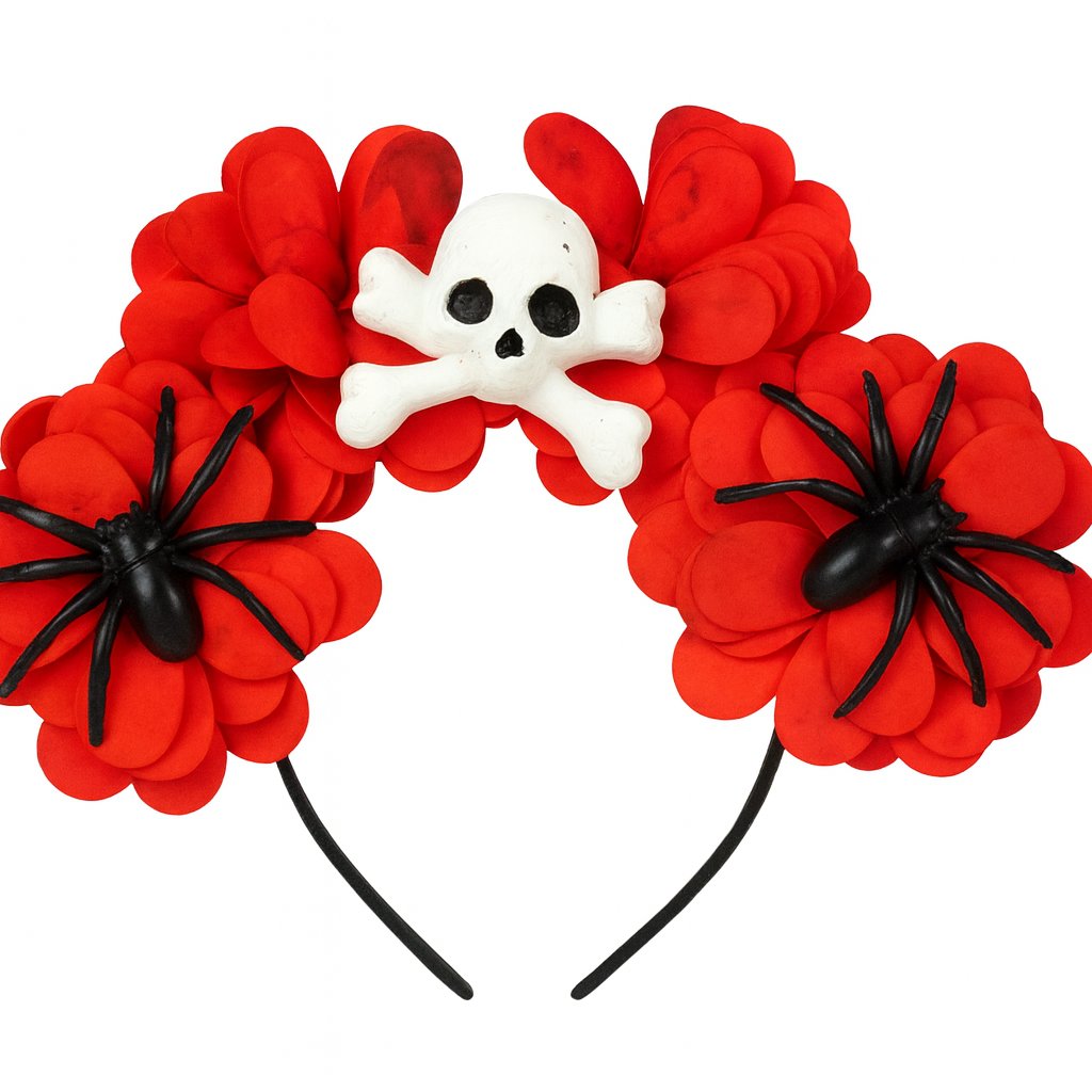 Vincha Con Calavera Y Flores - Goma Eva - Accesorio Disfraz Halloween