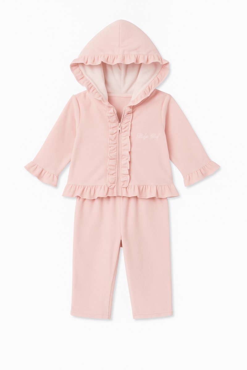 Conjunto Plush Campera Con Volados y Pantalon S/Pie