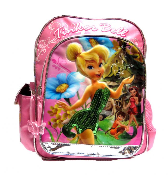Mochila Campanita espalda zonas y vivos brillantes con estrellitas. Vestido de campanita de lentejuelas verdes