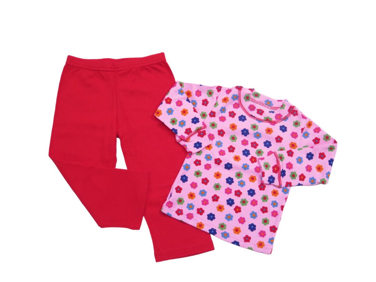 Pijama Invierno Remera Manga Larga Estampado Flores y Pantalon Liso