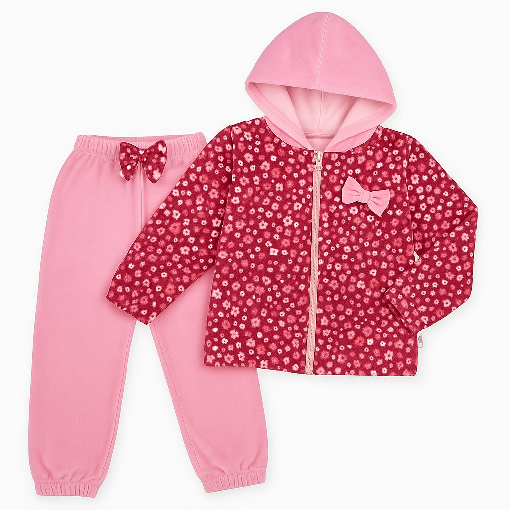 Conjunto Plush Campera Floreada y Pantalon Sin Pie