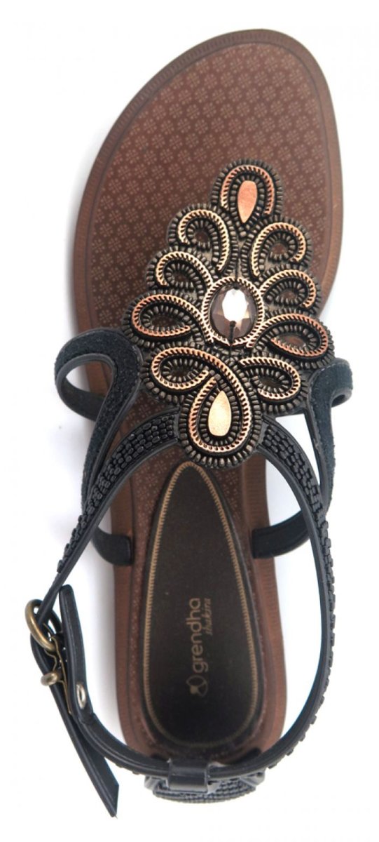 Shakira cigana latina II fem Ojota sandalia con perla piedra beige/negro