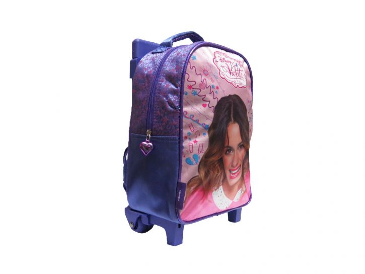 Mochila chica con carro de Violetta, bordada con un bolsillo lateral