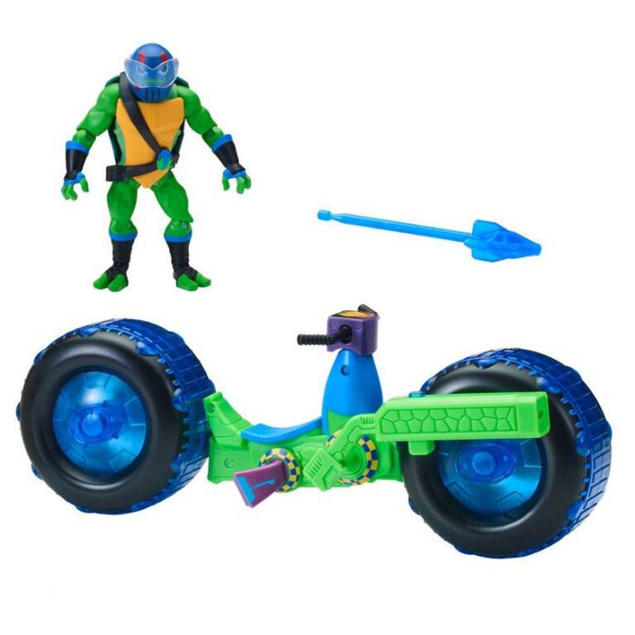 Moto Tortugas Ninja - Incluye Muñeco y Lanzador - Shell Hog - Leonardo