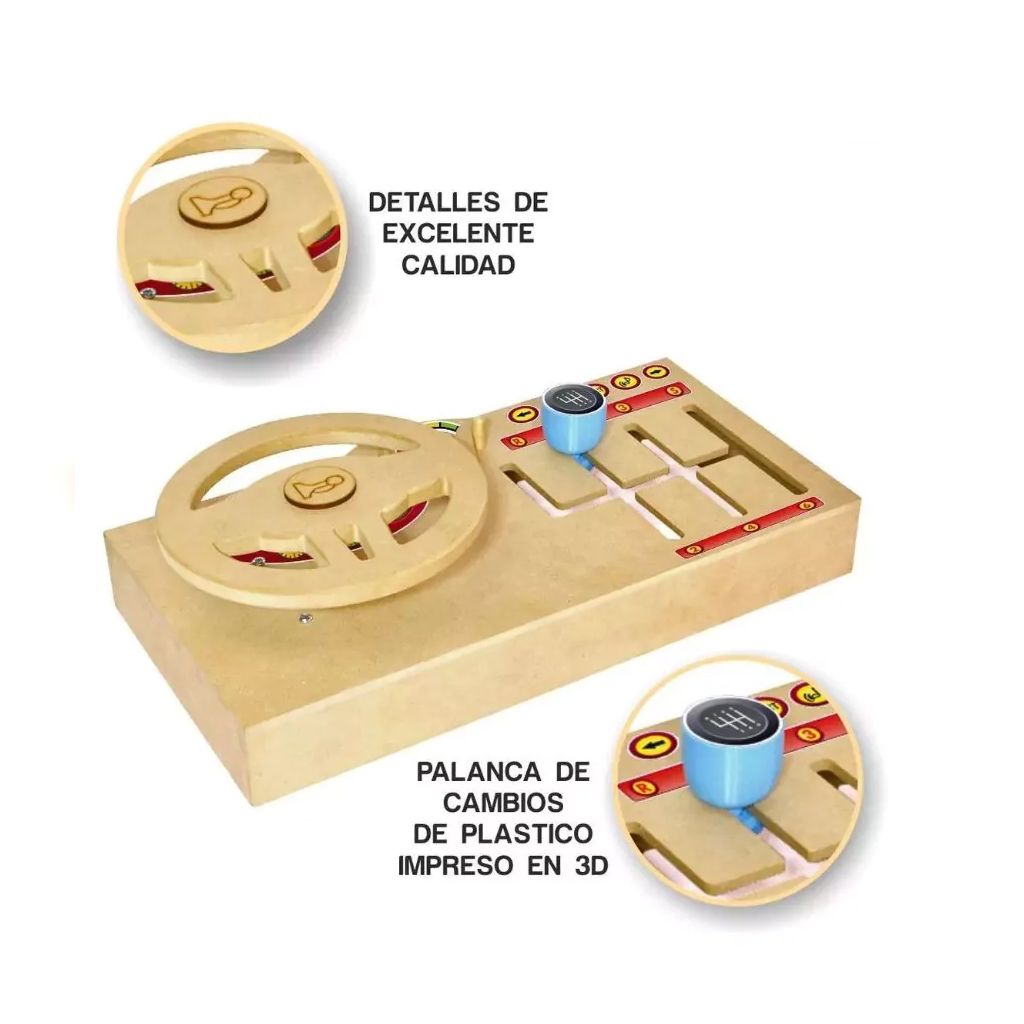 Volante Montessori Tablero Didactico con Palanca de Cambios - En Madera MDF