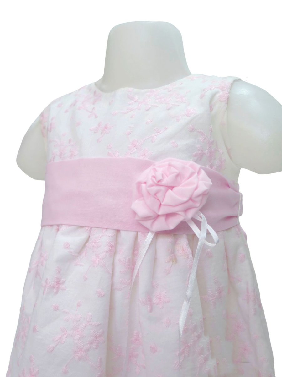 Vestido Bordado sin mangas y cinta con flor