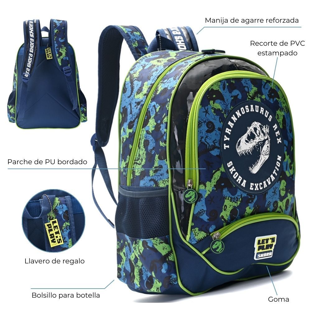 Mochila Espalda Escolar Dino T-Rex 18 Pulgadas