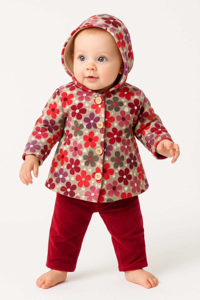 Conjunto Plush Campera Floreada y Pantalon Sin Pie