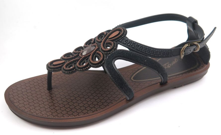 Shakira cigana latina II fem Ojota sandalia con perla piedra beige/negro