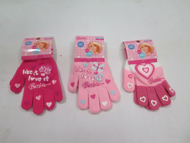 Guante Personaje Tejido Estampado de Barbie con Corazones