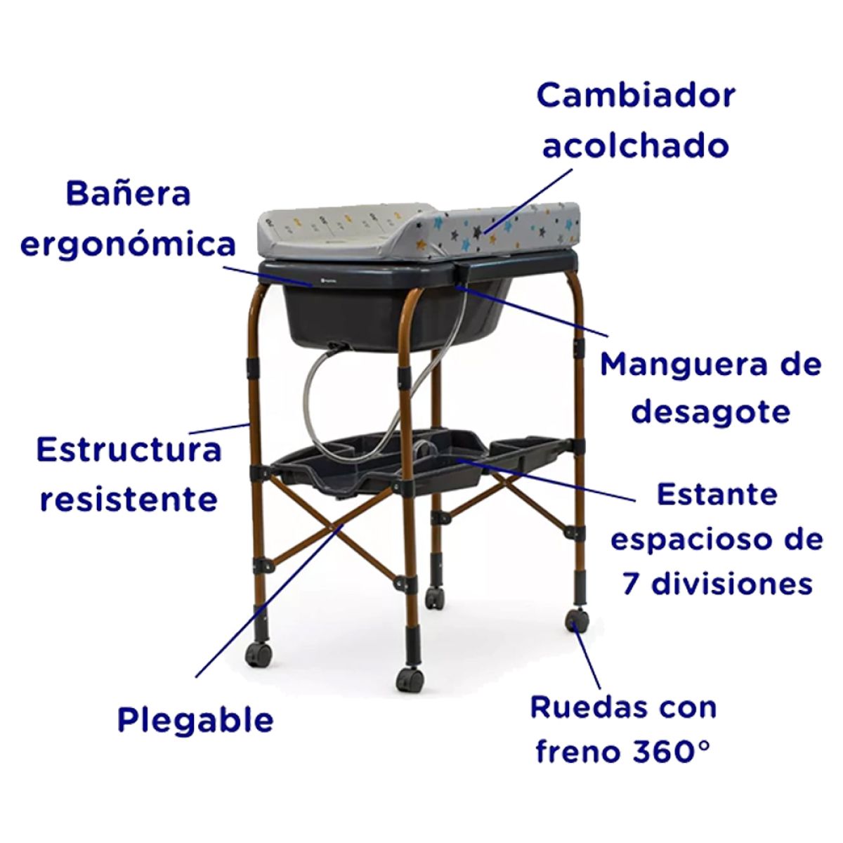 Catre De Baño Plegable Con Cambiador Antivuelvo