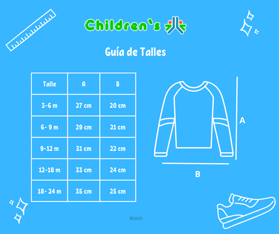 Tabla de talles — Remera Manga Corta Bebe con Brillo algodon modal
