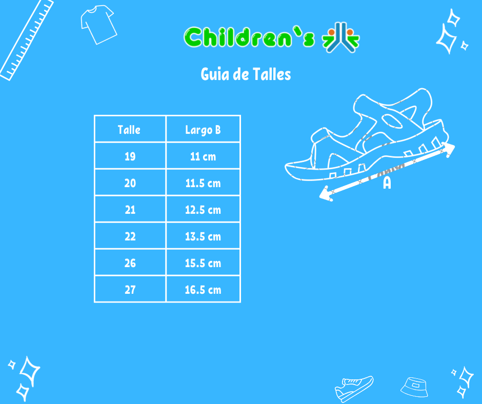 Tabla de talles — Sandalia de Cuerina con Doble Velcro y Brillo