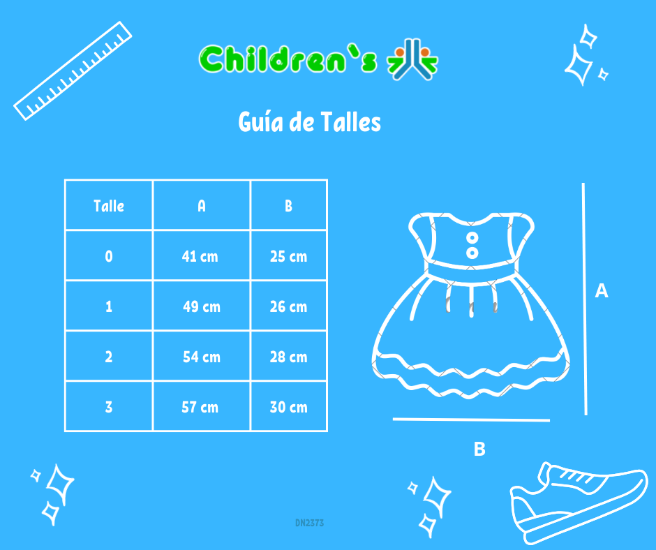 Tabla de talles — Vestido Bautismo manga corta en gasa con faja y borde de falda en razo
