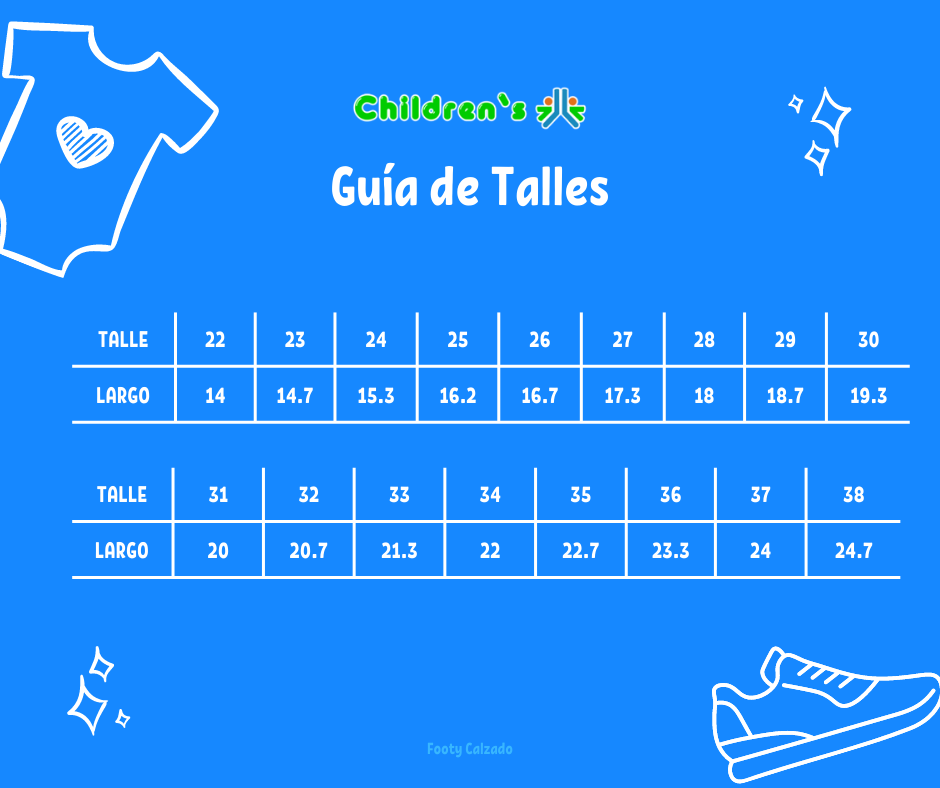 Tabla de talles — Zapatilla Barbie Lona Cordon