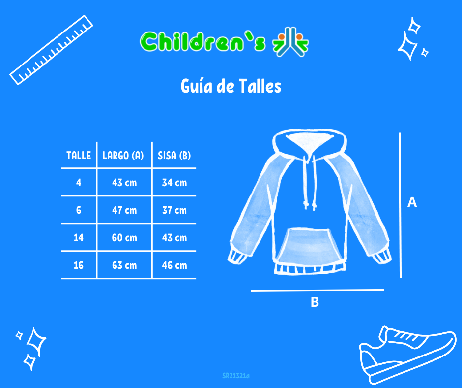 Tabla de talles — Buzo Frizado Estampado con Capucha y bolsillo cherry