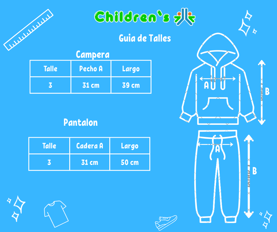 Tabla de talles — Conjunto Campera y Pantalon Frisa Corazones con cruces