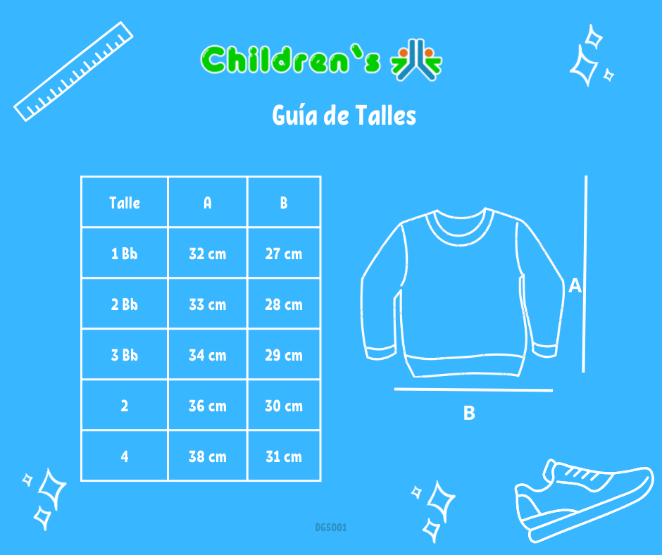 Tabla de talles — Buzo de friza Estampado Gato Con Valijas