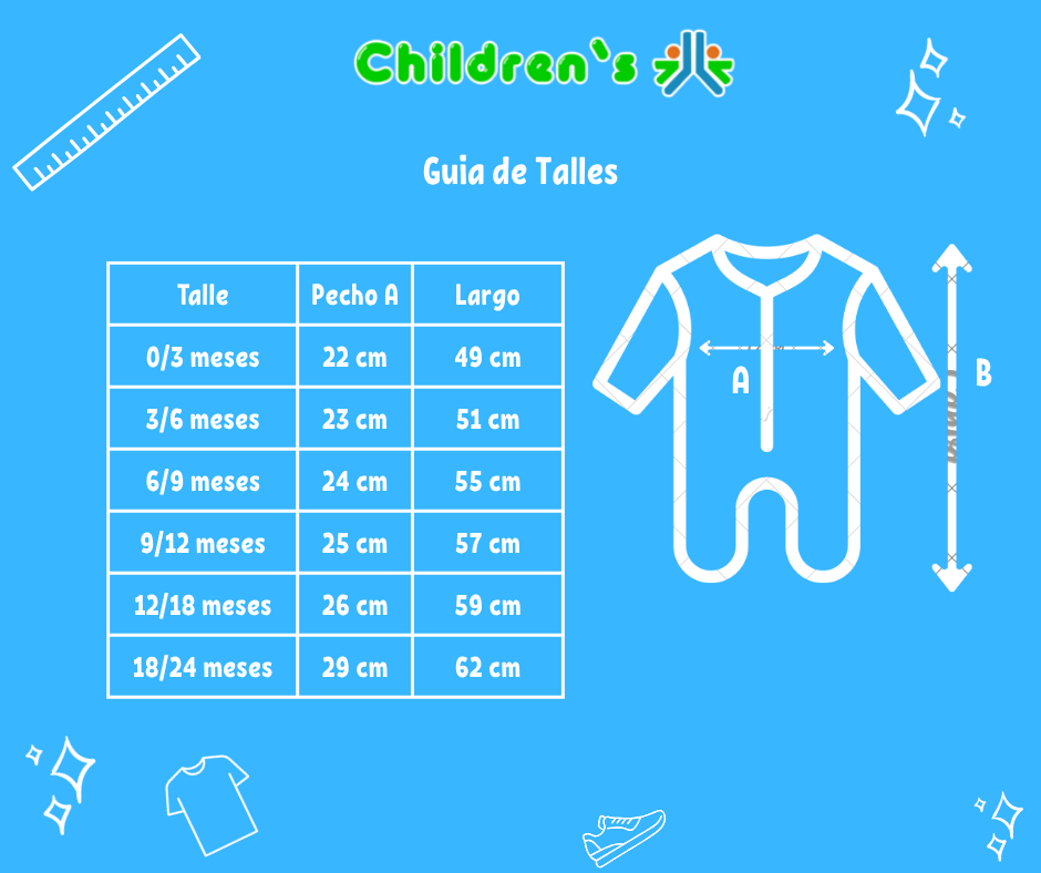 Tabla de talles — Enterito manga larga sin pie HUESUDO