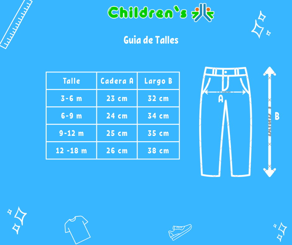 Tabla de talles — Pantalon Gabardina Pañalero Con Broche y Cintura Regulable