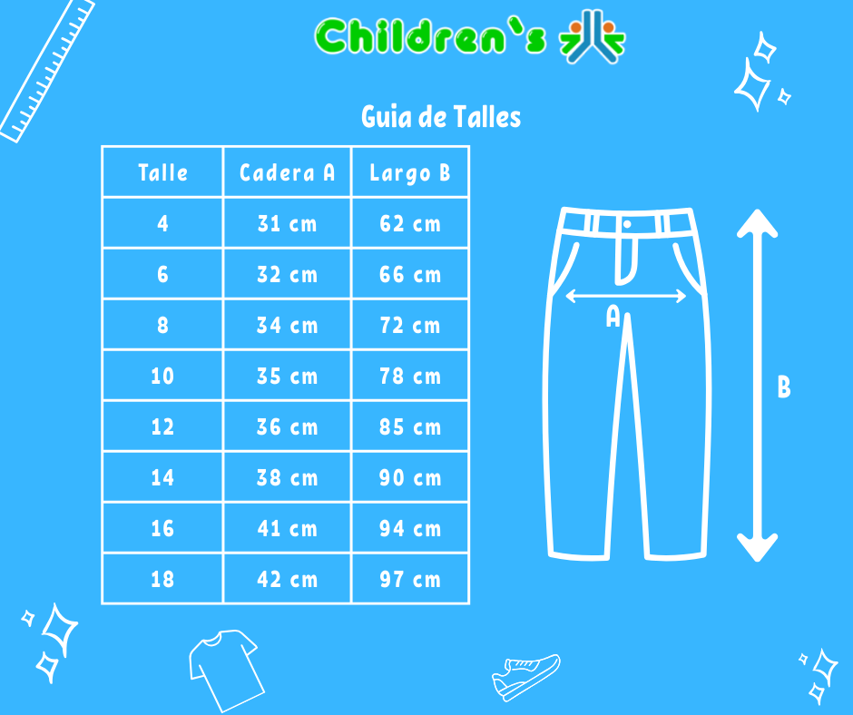 Tabla de talles — Pantalon Gabardina Spandex