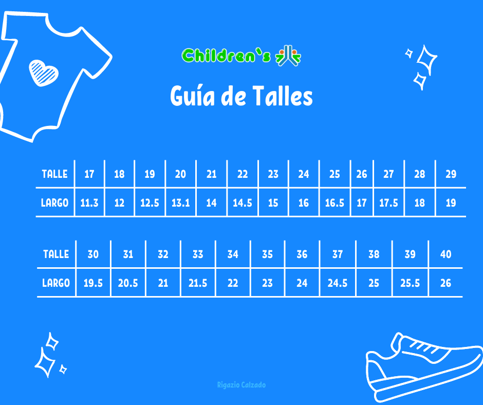 Tabla de talles — Zapatilla Abrojo Velcro cuero sintetico cuerina