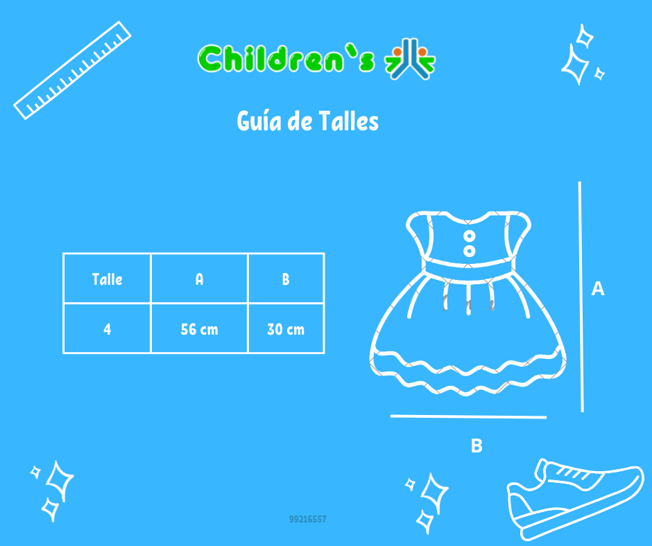 Tabla de talles — Vestido  bautismo de gasa y encaje con faja de flor Lila