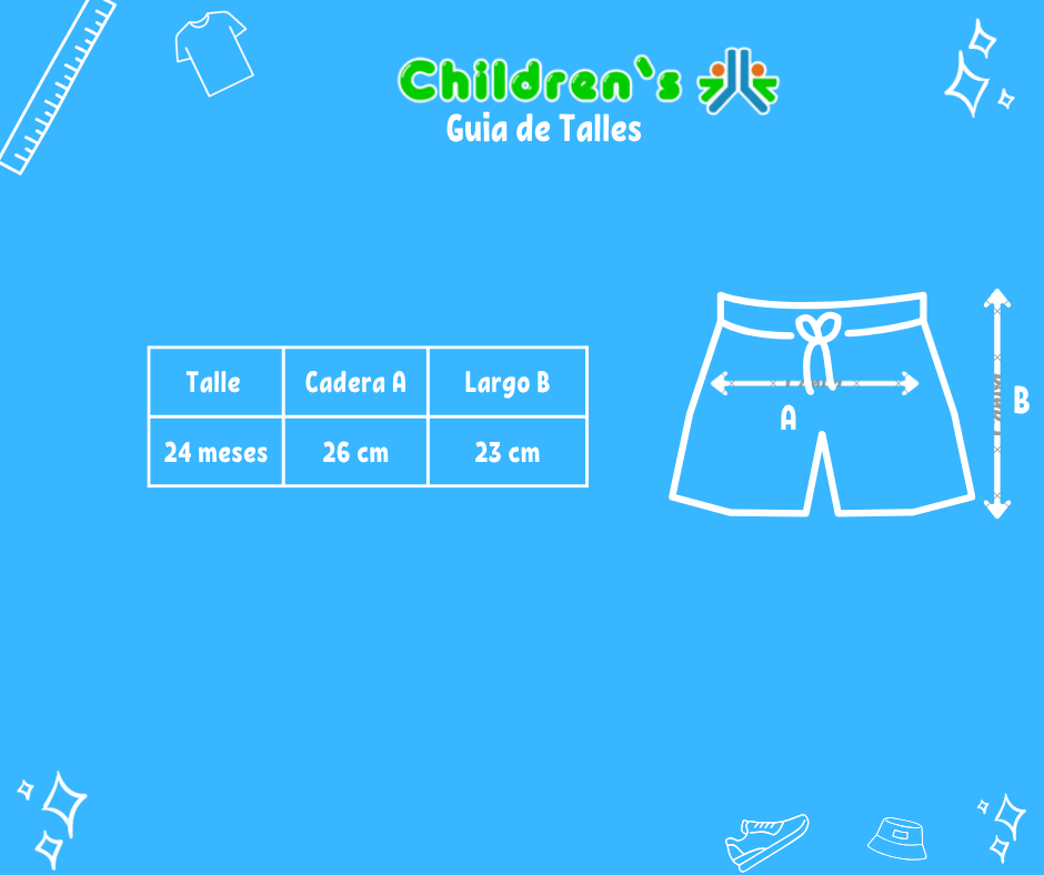 Tabla de talles — Short de algodon rustico estampado con moños los costados