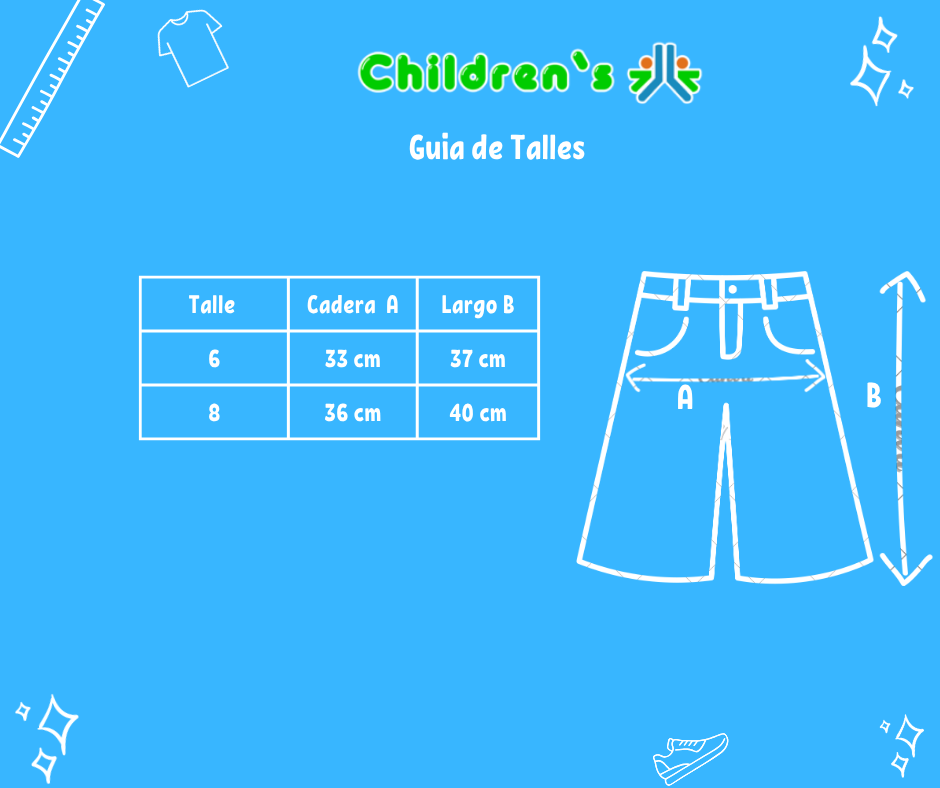 Tabla de talles — Bermuda De Gabardina Camuflada Con Aplique Bordado Con Cintura Regulable