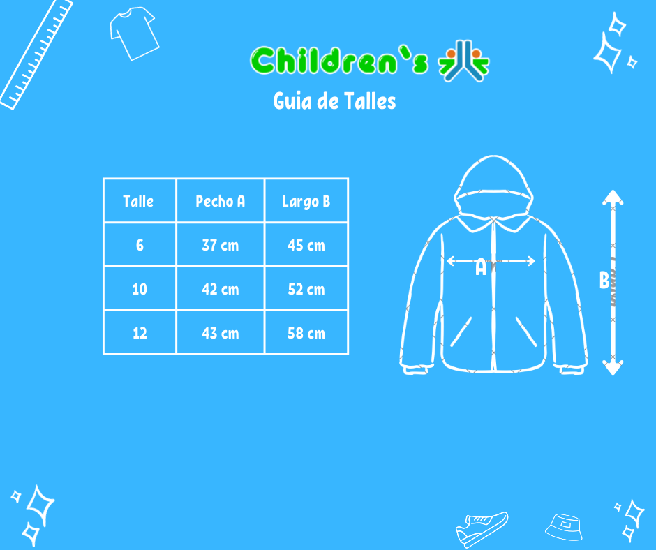 Tabla de talles — Campera de microfibra estampada de varon con bordado al frente