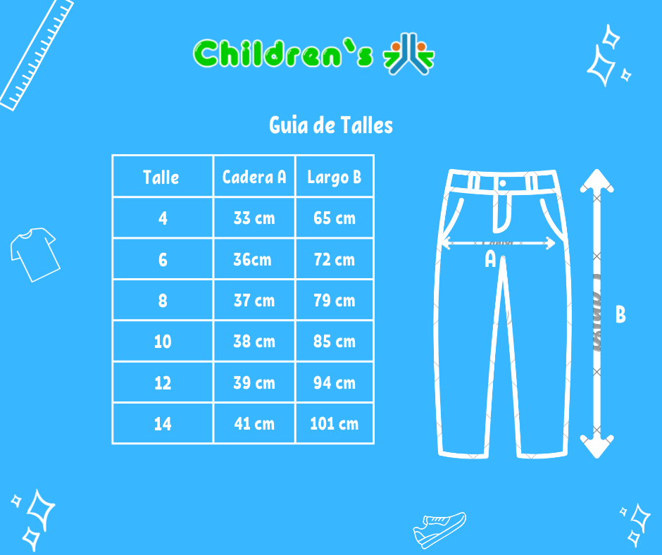 Tabla de talles — Pantalon Gabardina Con Spandex