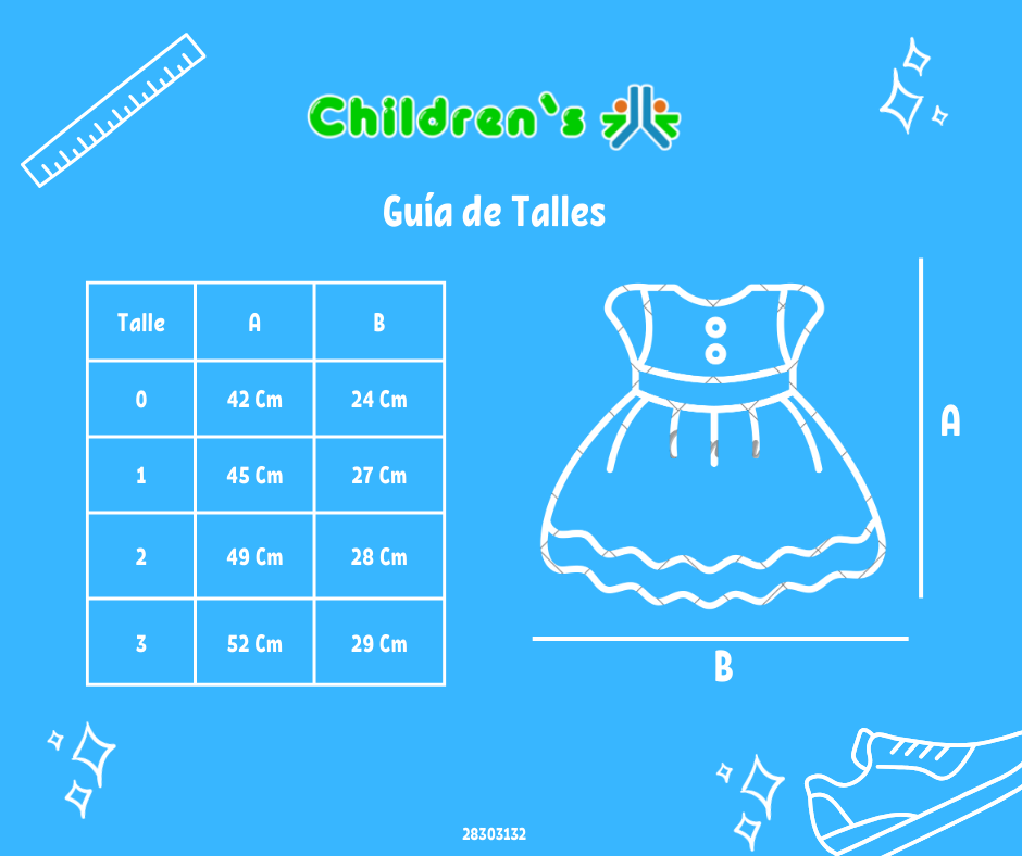 Tabla de talles — Vestido Manga Larga Con Encaje y Aplique de Flor de Bautismo