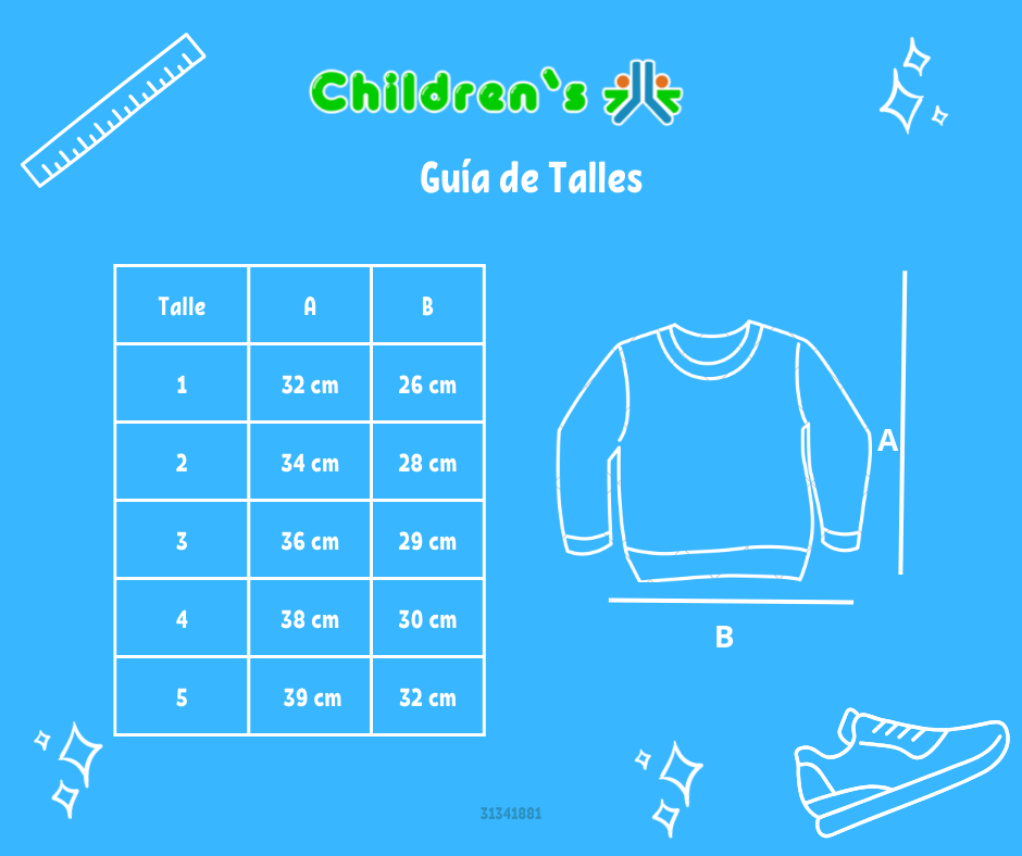 Tabla de talles — Buzo Frizado con Friza Estampado Dinosaurio