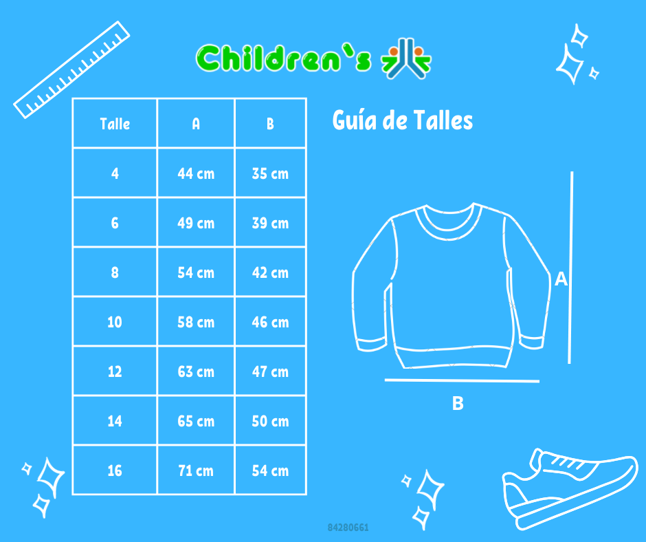 Tabla de talles — Buzo Gamuzado Estampado Con Puño y Cintura
