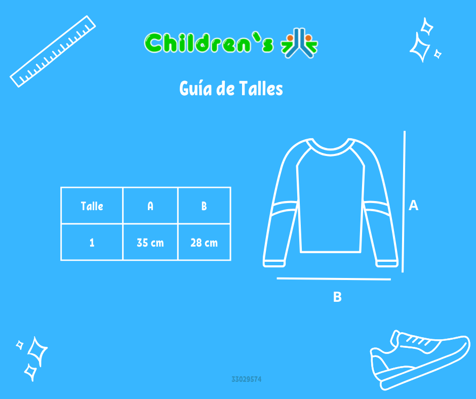 Tabla de talles — Remera Manga Larga de Nena Estampada Con Volados Puntillita
