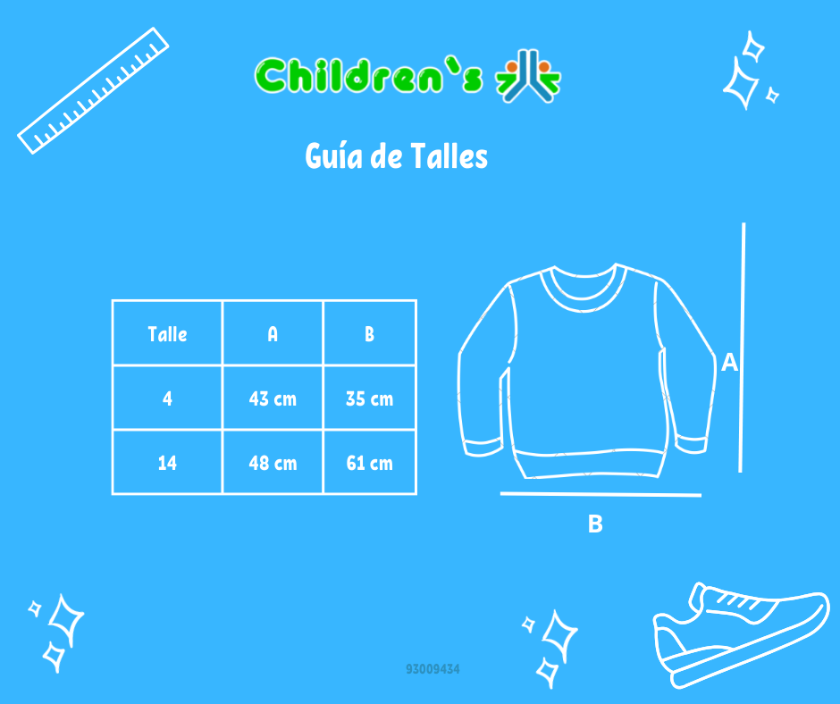 Tabla de talles — Buzo Frizado Sin Capucha Estampado