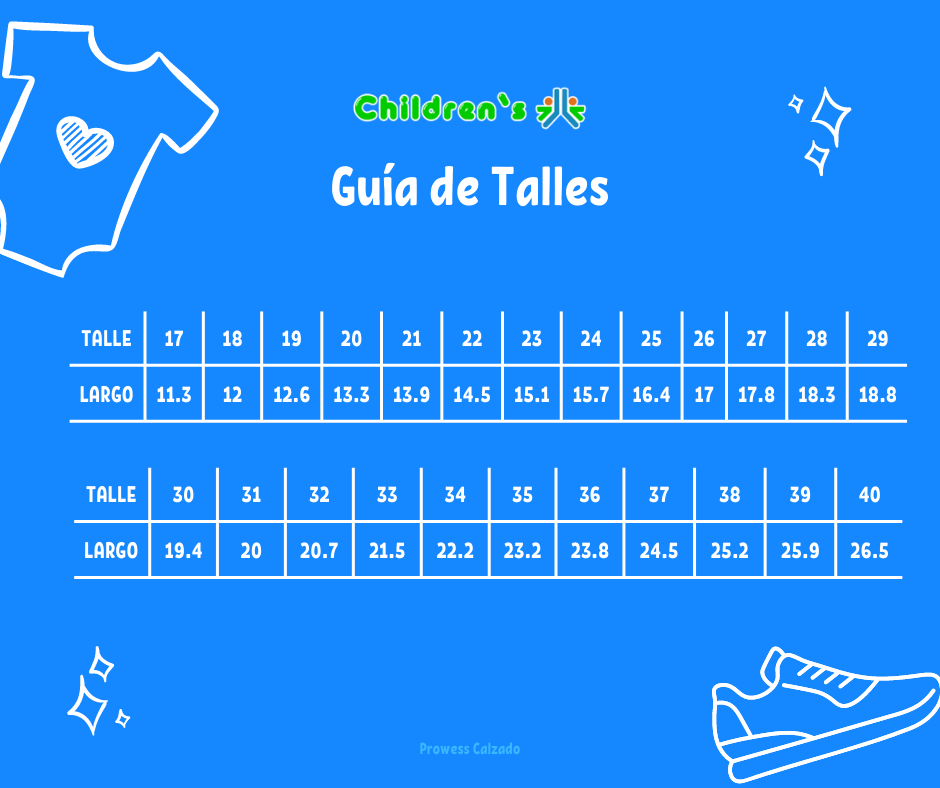 Tabla de talles — Zapatilla Simil Jean Con Cordones