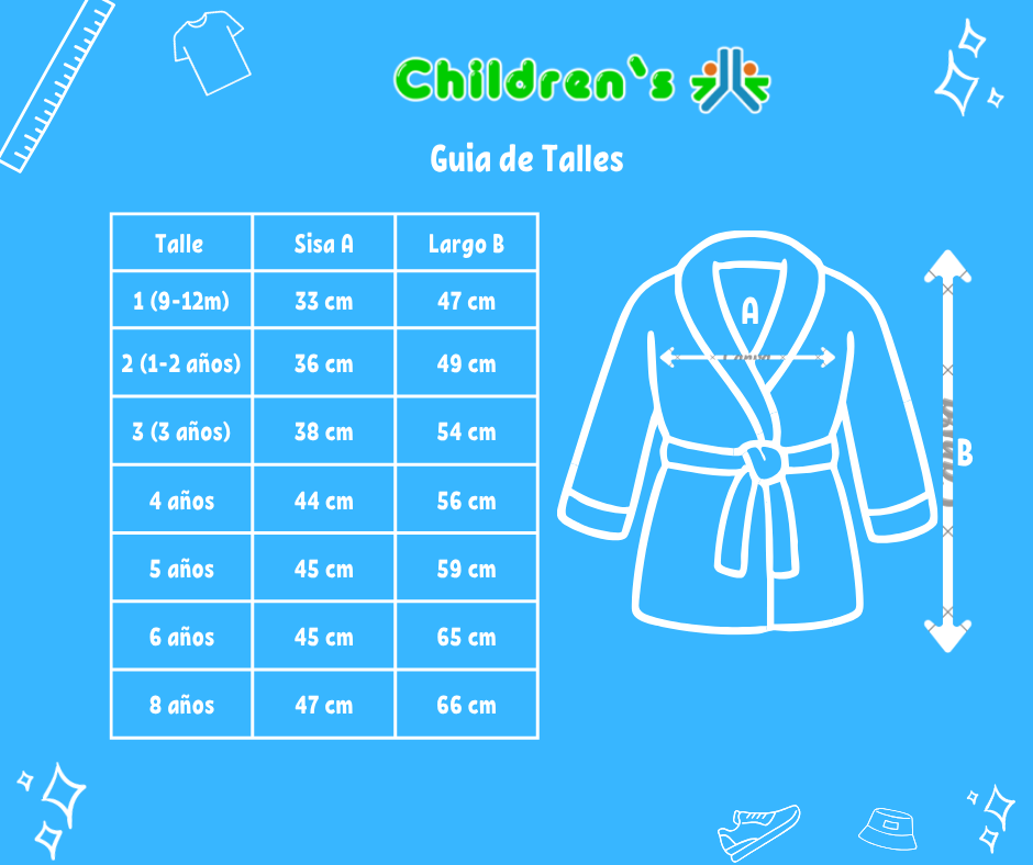 Tabla de talles — Salida de Baño Bata de Toalla con capucha lisa