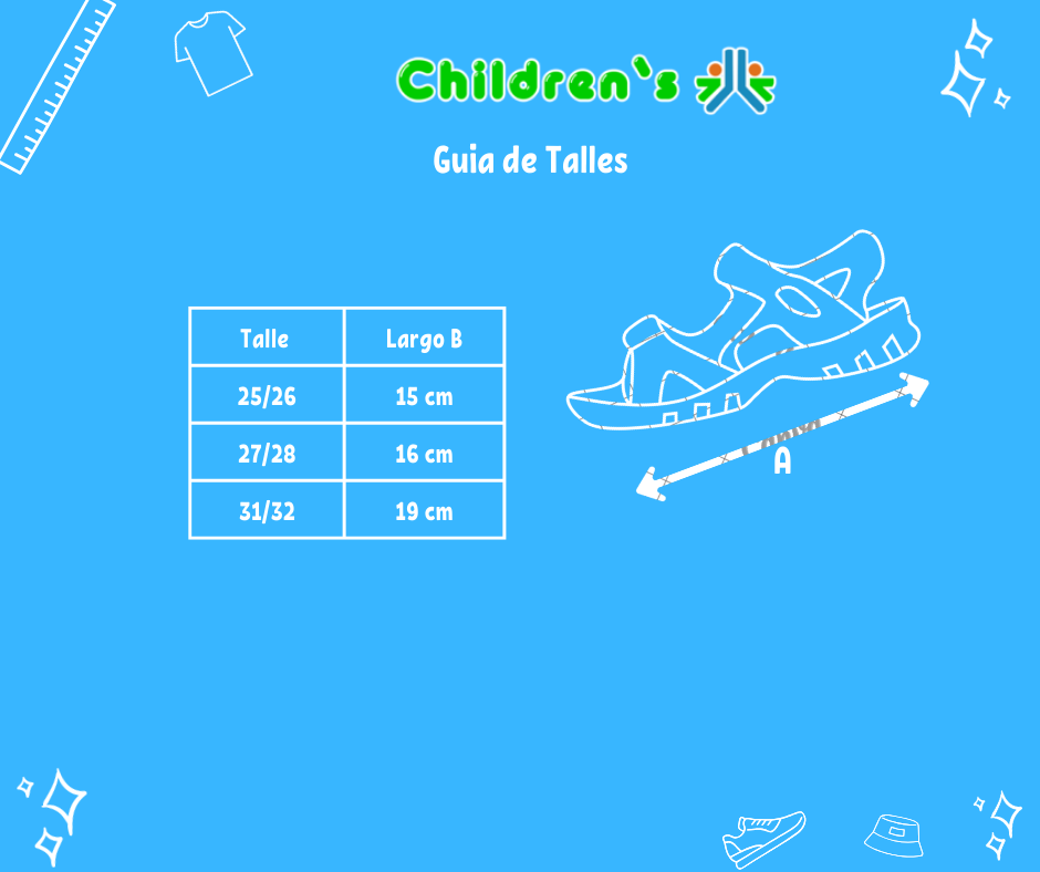 Tabla de talles — Sandalia 2 Velcros de Goma y Macrame de Barbie