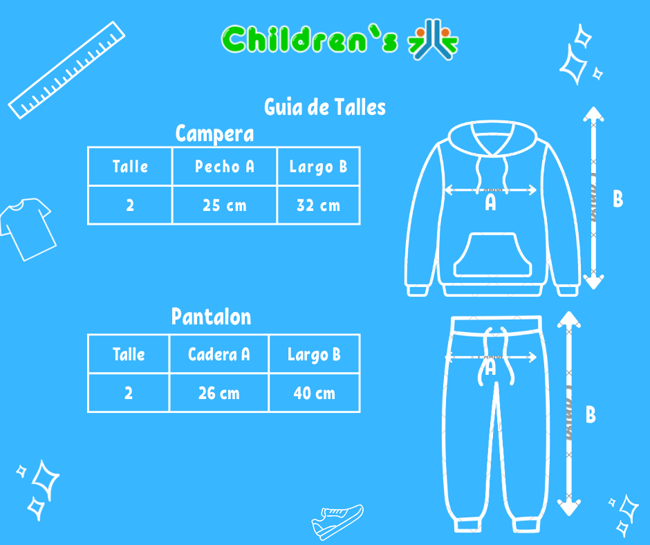 Tabla de talles — Conjunto de Campera Con Capucha y Pantalon de Jogging Con Puño